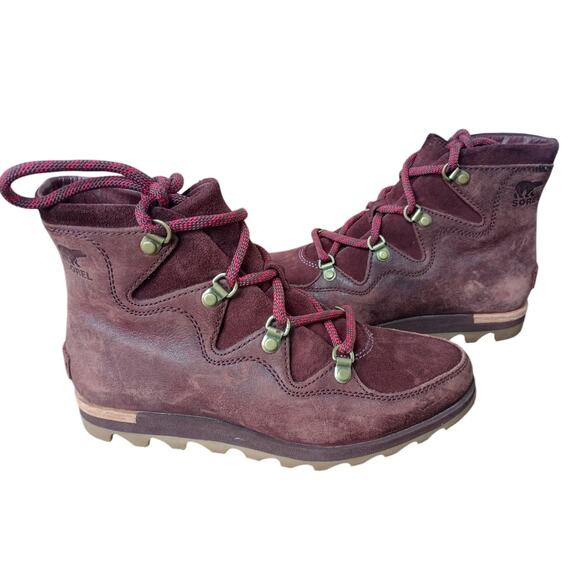 SOREL SNEAKCHIC ALPINE MAROON LEATHER ANKLE BOOTS BOOTIE 6.5 WATERPROOF - Picture 1 of 11